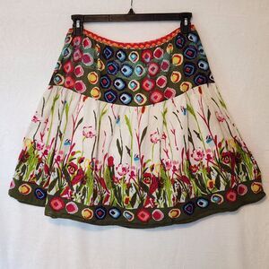 Life Style Women's XL Boho Floral Lined Knee Length Skirt Y2K Festival Gypsy